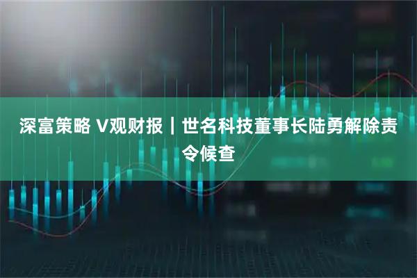深富策略 V观财报|世名科技董事长陆勇解除责令候查